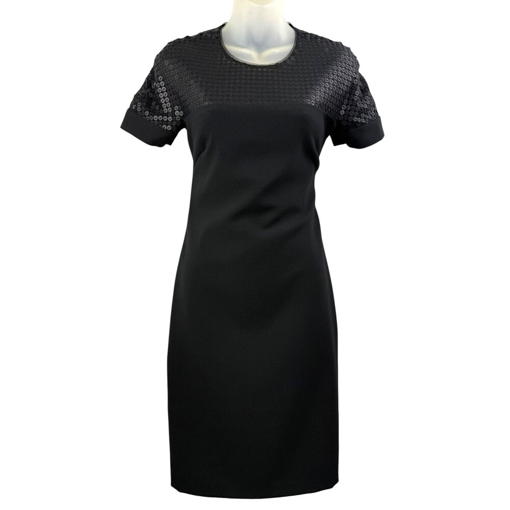 Vintage MIKAEL AGHAL black short sleeve dress with mesh detail